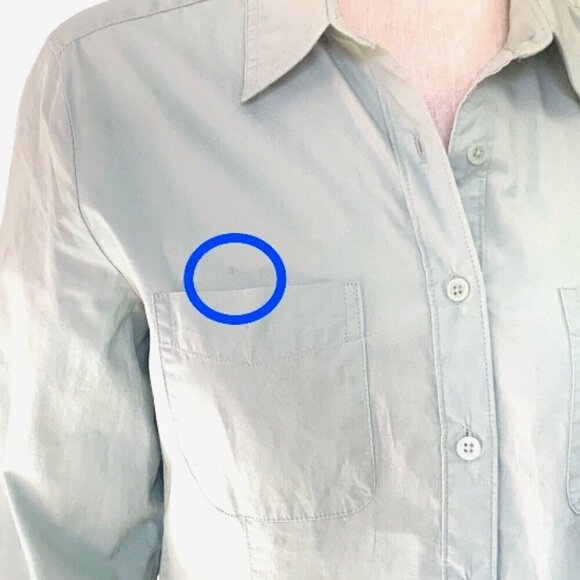 Ann Taylor Loft The Softened Shirt Sz M Cotton Button Front Pockets Green #58K - Picture 6 of 8